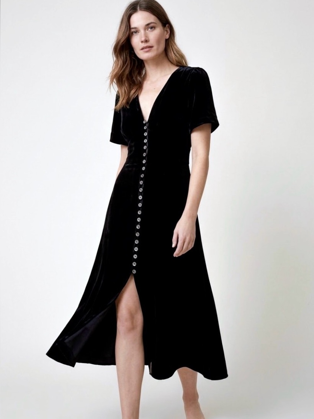 The Kooples Black Velvet  Midi Dress Fr Size 2 -US Size 6 New With Tags